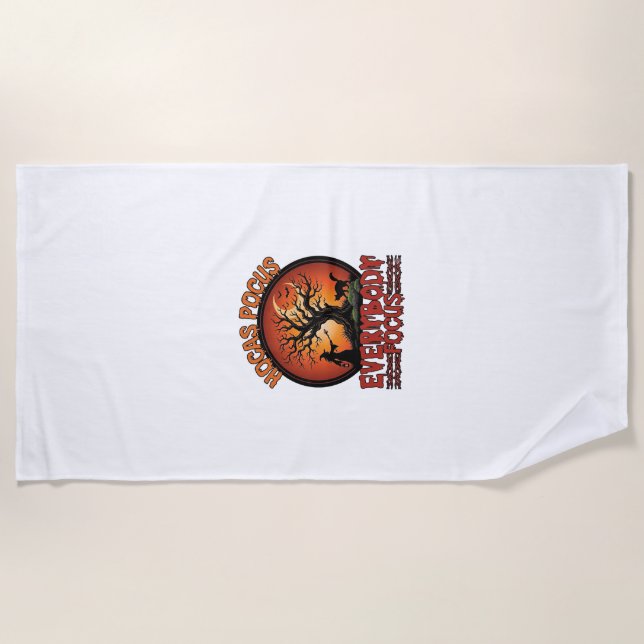 Hocas Pocus Everybody Focus Spooky Tree Witch Cat Beach Towel (Front)