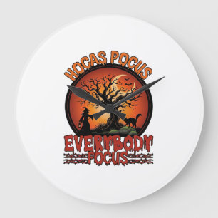 Hocas Pocus Everybody Focus Spooky Tree Witch Cat Large Clock