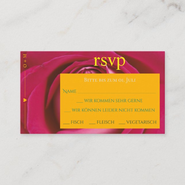 Hochzeit Antwortskarte RSVP mit Rosenmotiv  Enclosure Card (Front)