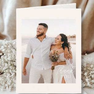 Hochzeitshandschrift Danke 3 Fotos Elegant Beige Thank You Card