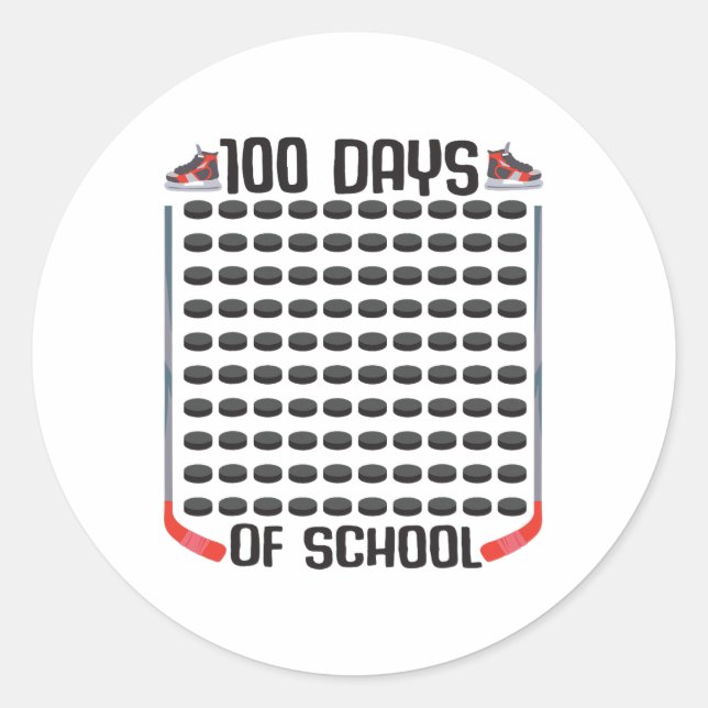 Hockey 100 Days Of School Sports Boys Girls Costum Classic Round Sticker (Front)