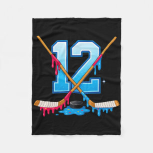 Hockey 12 Year Old Ice Cream Drip Youth 12th Birth Fleece Blanket