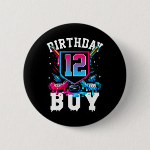 Hockey 12th Birthday Boy Ice Cream Drip 12 Years O 6 Cm Round Badge