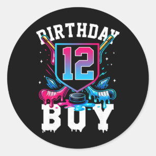 Hockey 12th Birthday Boy Ice Cream Drip 12 Years O Classic Round Sticker