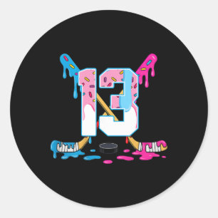 Hockey 13 Years Old Ice Cream Drip 13th Birthday K Classic Round Sticker