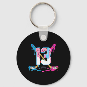 Hockey 13 Years Old Ice Cream Drip 13th Birthday K Key Ring