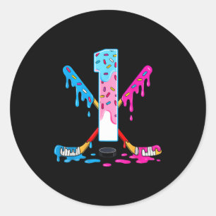 Hockey 1 Years Old Ice Cream Drip 1st Birthday Kid Classic Round Sticker