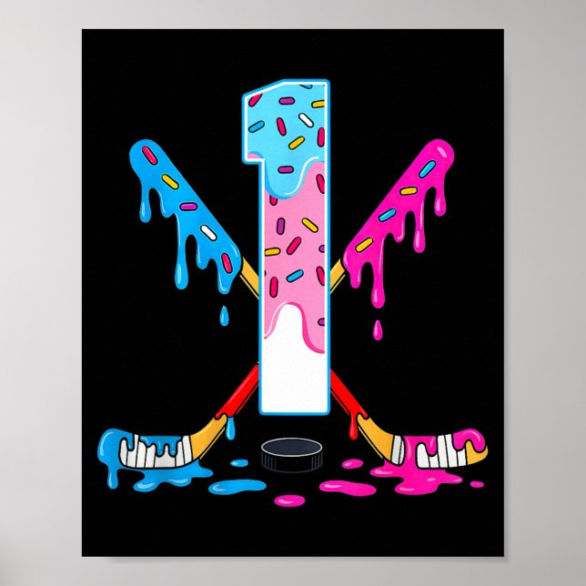 Hockey 1 Years Old Ice Cream Drip 1st Birthday Kid Poster (Front)