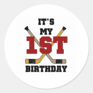 Hockey 1st Birthday Classic Round Sticker