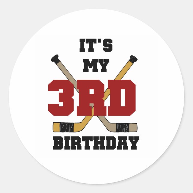 Hockey 3rd Birthday Classic Round Sticker (Front)