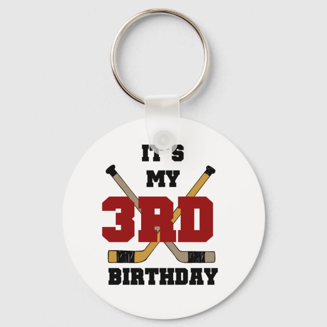Hockey 3rd Birthday Tshirts and Gifts Key Ring (Front)