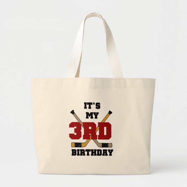 Hockey 3rd Birthday Tshirts and Gifts Large Tote Bag (Front)