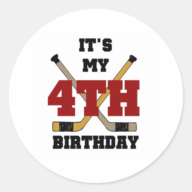 Hockey 4th Birthday Classic Round Sticker (Front)