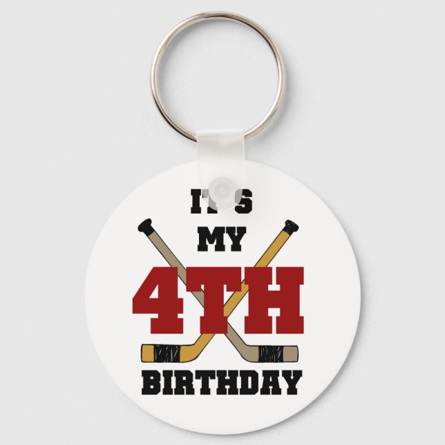 Hockey 4th Birthday Tshirts and Gifts Key Ring (Front)