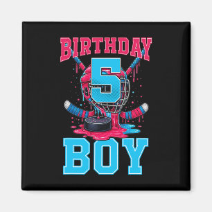 Hockey 5 Year Old Ice Cream Drip 5th Birthday Boy  Magnet