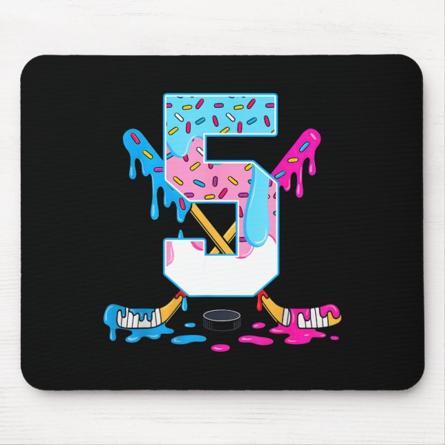 Hockey 5 Years Old Ice Cream Drip 5th Birthday Kid Mouse Mat (Front)