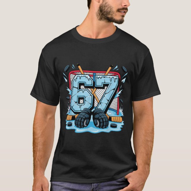 Hockey 67 Drip Ice Rink Gloves Meme Six Seven Srts T-Shirt (Front)