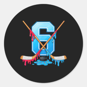 Hockey 6 Year Old Ice Cream Drip Youth 6th Birthda Classic Round Sticker
