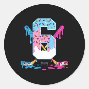 Hockey 6 Years Old Ice Cream Drip 6th Birthday Kid Classic Round Sticker