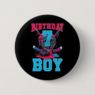 Hockey 7 Year Old Ice Cream Drip 7th Birthday Boy 6 Cm Round Badge