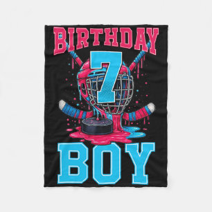Hockey 7 Year Old Ice Cream Drip 7th Birthday Boy Fleece Blanket