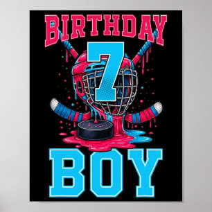 Hockey 7 Year Old Ice Cream Drip 7th Birthday Boy Poster