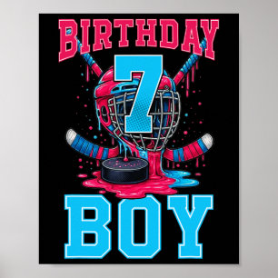 Hockey 7 Year Old Ice Cream Drip 7th Birthday Boy  Poster