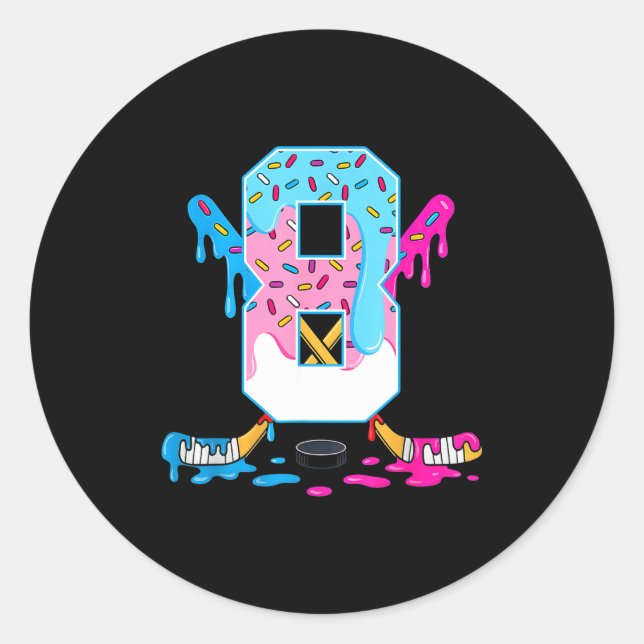 Hockey 8 Years Old Ice Cream Drip 8th Birthday Kid Classic Round Sticker (Front)