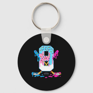 Hockey 8 Years Old Ice Cream Drip 8th Birthday Kid Key Ring