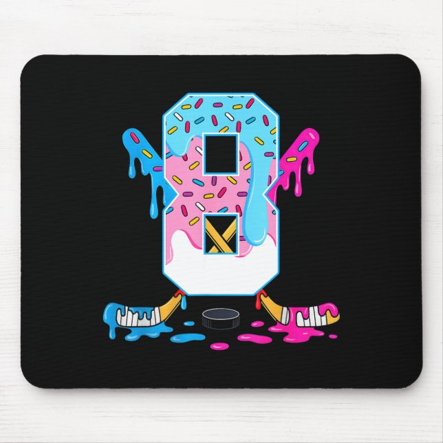 Hockey 8 Years Old Ice Cream Drip 8th Birthday Kid Mouse Mat (Front)