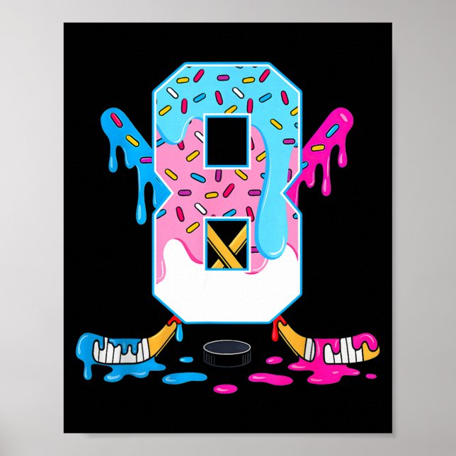 Hockey 8 Years Old Ice Cream Drip 8th Birthday Kid Poster (Front)
