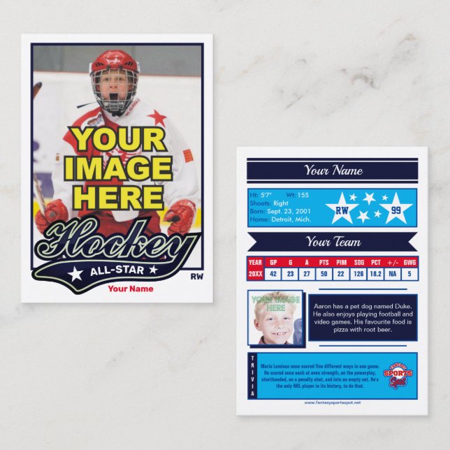 Hockey All-Star - Shooter Stats Calling Card (Front/Back)