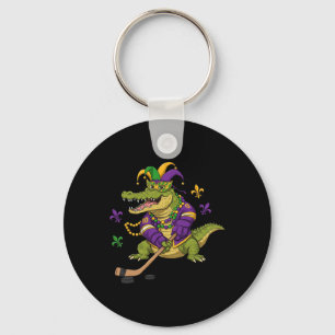 Hockey Alligator Crocodile Mardi Gras Womens Mens Key Ring