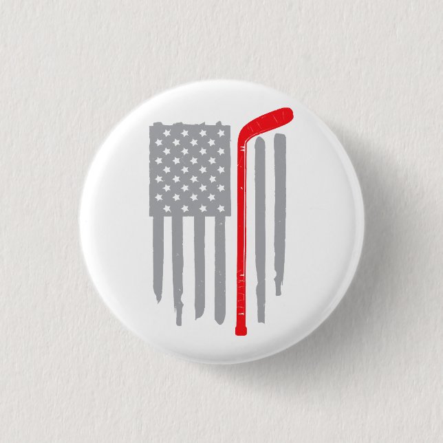 Hockey american flag 3 cm round badge (Front)