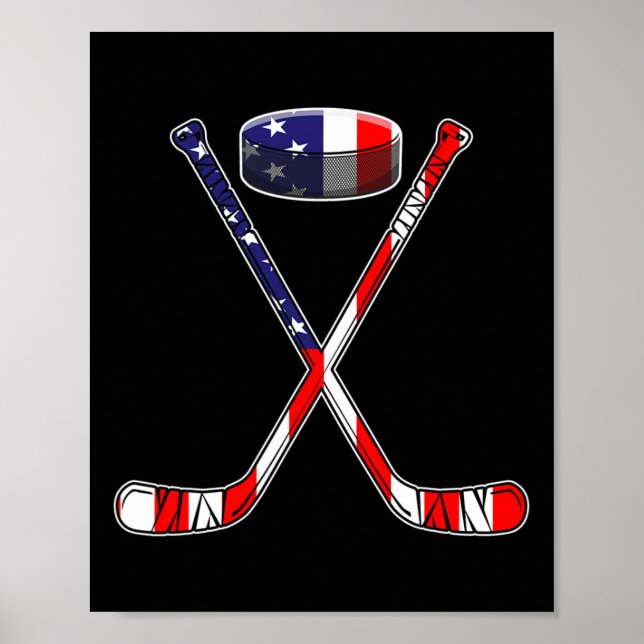 Hockey American Flag 4th Of July Fun Men Boys Kids Poster (Front)
