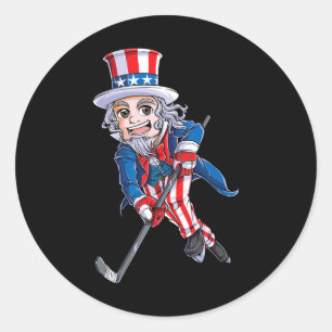 Hockey American Flag 4th of July Kids Boys Uncle Classic Round Sticker