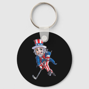 Hockey American Flag  4th of July Kids Boys Uncle  Key Ring