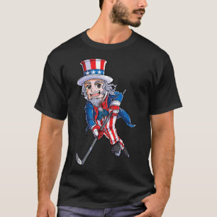 Hockey American Flag 4th of July Kids Boys Uncle T-Shirt