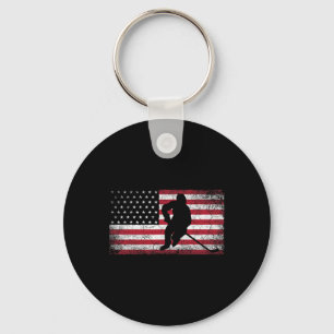 Hockey American Flag 4th of July Patriotic USA Dad Key Ring