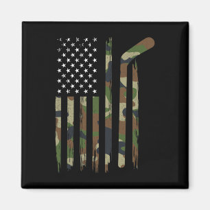 Hockey American Flag Camo US Patriotic Hockey Pla Magnet