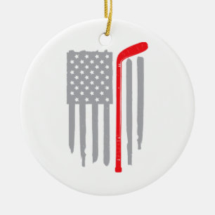 Hockey american flag ceramic tree decoration