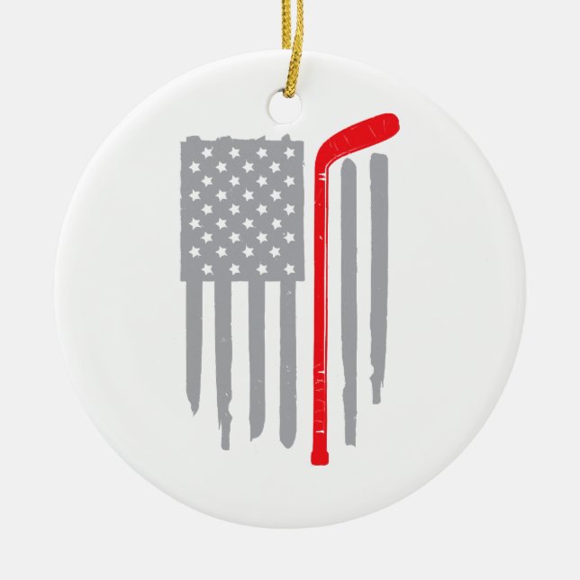 Hockey american flag ceramic tree decoration (Front)