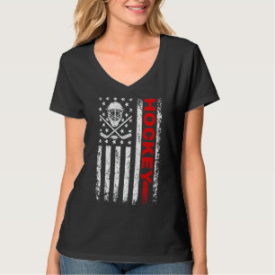 Hockey American Flag Cool Ice Hockey Player Men Wo T-Shirt