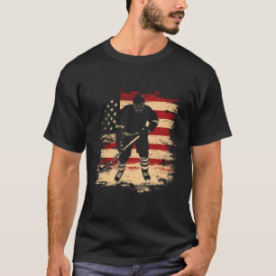 Hockey American Flag Distressed Vintage Usa  T-Shirt