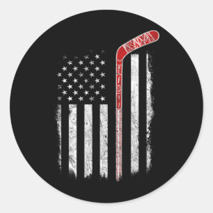 Hockey American Flag  Hockey Flag  Classic Round Sticker