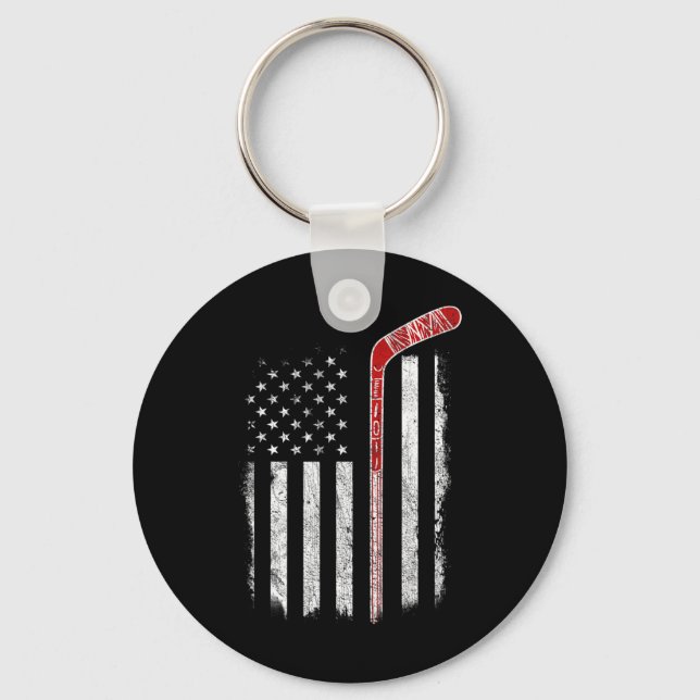 Hockey American Flag  Hockey Flag  Key Ring (Front)