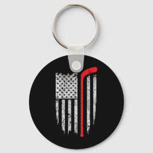 Hockey American Flag Hockey Tee Ice Hockey Playe Key Ring