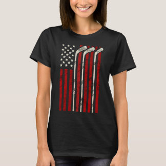 Hockey American Flag Hockey Us Flag Player Ice Fun T-Shirt