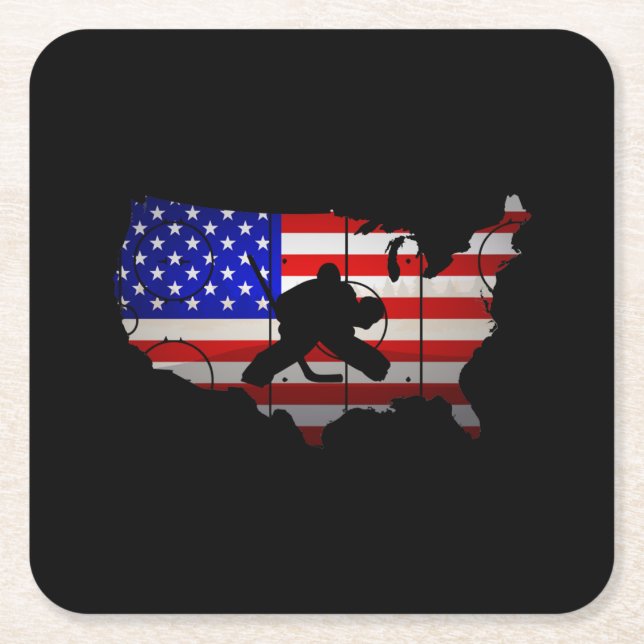 hockey american flag  ice hockey square paper coaster (Front)