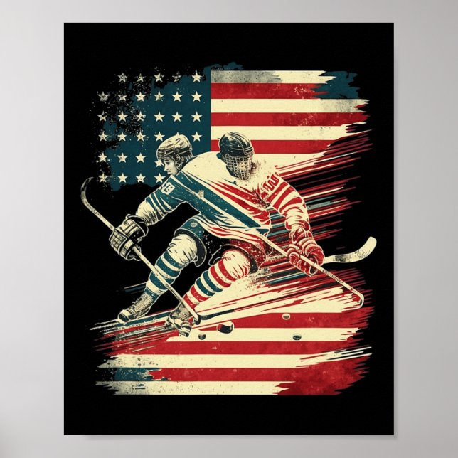 Hockey American Flag Patriotic USA  Poster (Front)